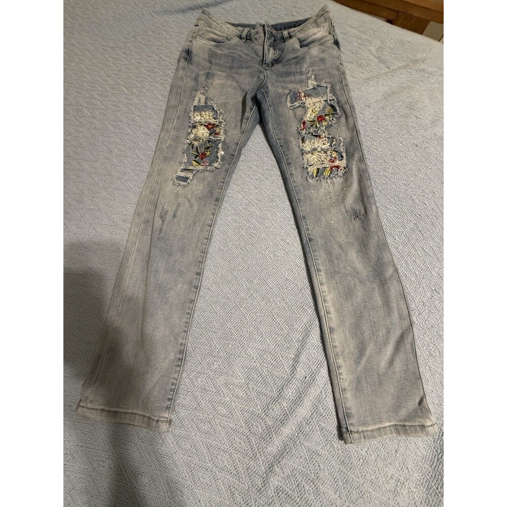 Joseph Ribkoff Embellished Jeans with Floral and Pearl Detail Size 8